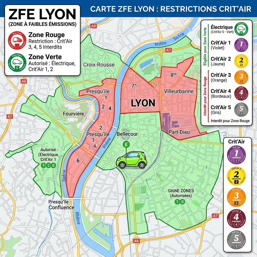 ZFE Grand Lyon et véhicule électrique : calendrier Crit'Air, amendes et solution borne à domicile